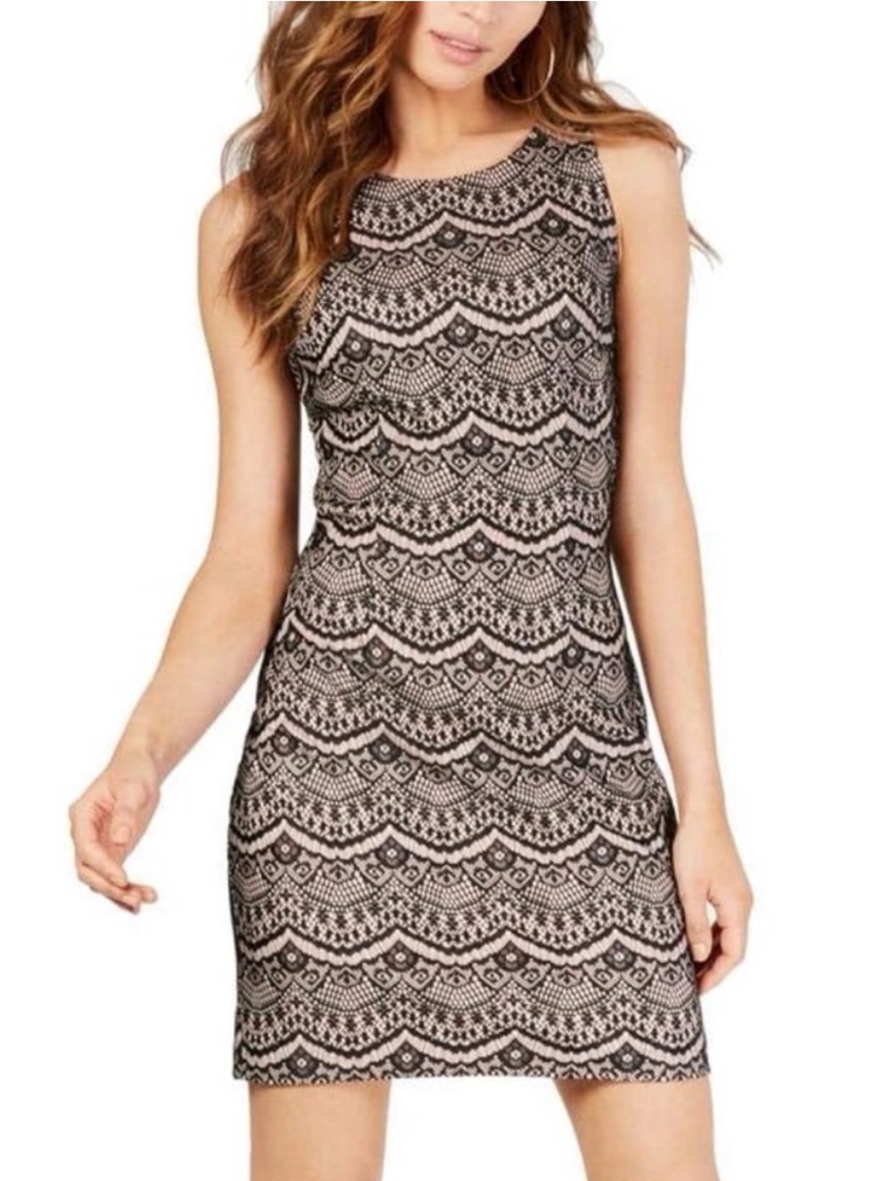 Guess Black Lace-Overlay Mini Dress with Light Pink Rose Underlay Cocktail 2 NWT